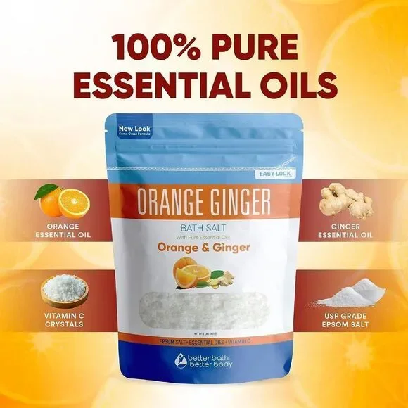 Orange Ginger Bath Salt - 32 Oz Epsom Salt With Ginger & Orange Essential Oils